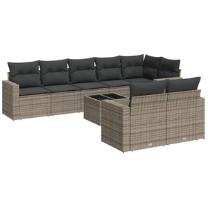 vidaXL 9 Piece Garden Sofa Set with Cushions Grey Poly Rattan