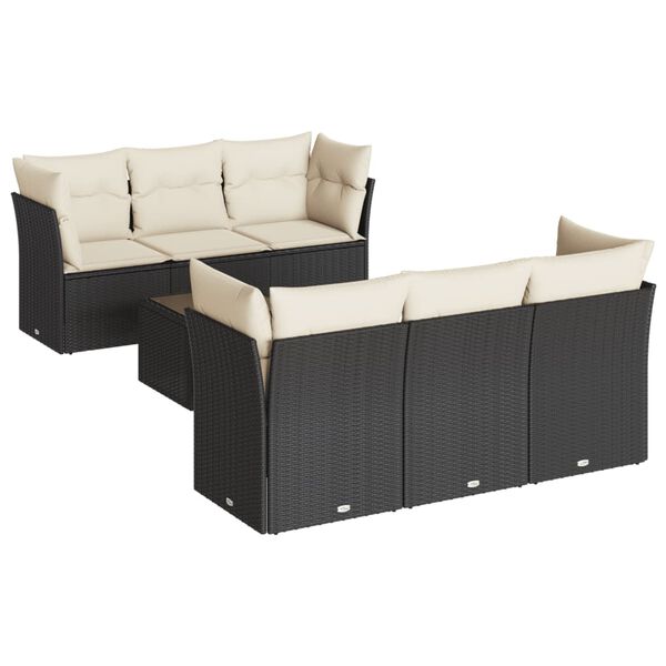 vidaXL 7 Piece Garden Sofa Set with Cushions Black Poly Rattan