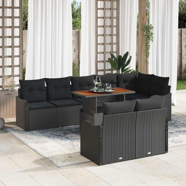 vidaXL Garden Sofa Set with Cushion Manual 9 pcs Black
