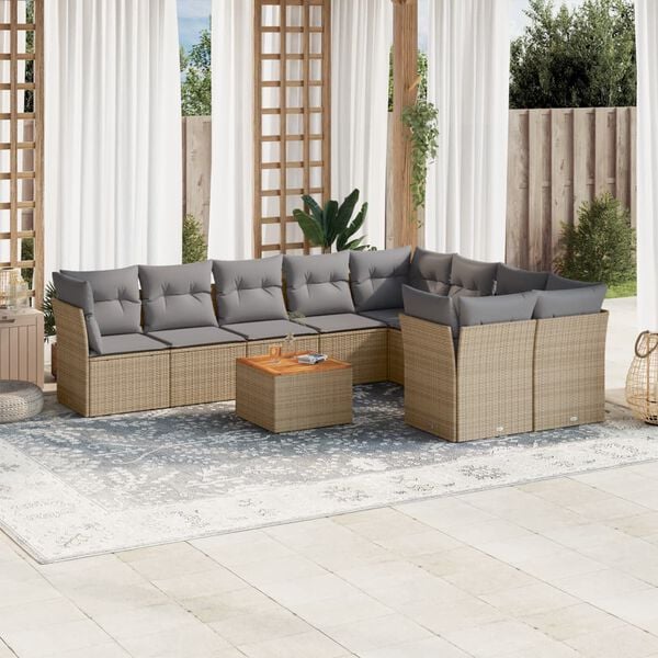 vidaXL 10 Piece Garden Sofa Set with Cushions Mix Beige Poly Rattan