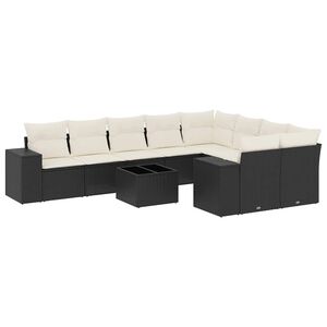 vidaXL 10 Piece Garden Sofa Set with Cushions Black Poly Rattan