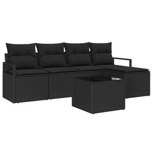 vidaXL Sofa Set with Cushion with Storage 6 pcs Black Poly Rattan