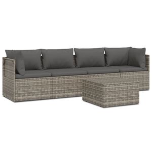 vidaXL 5 Piece Garden Lounge Set with Cushions Grey Poly Rattan
