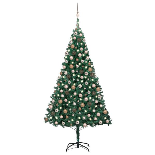 vidaXL Artificial Pre-lit Christmas Tree with Ball Set Green 210 cm PVC