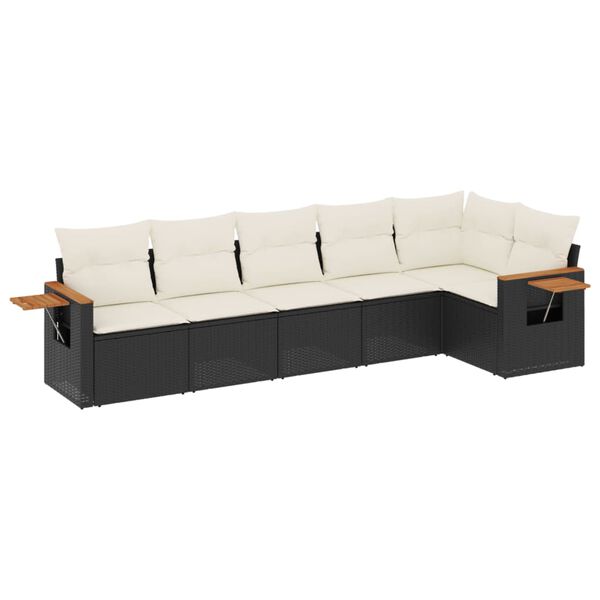 vidaXL 6 Piece Garden Sofa Set with Cushions Black Poly Rattan