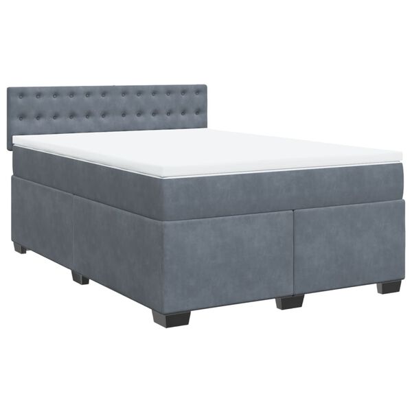 vidaXL Box Spring Bed with Mattress Dark Grey Double Velvet