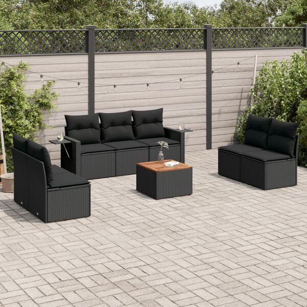 vidaXL 8 Piece Garden Sofa Set with Cushions Black Poly Rattan
