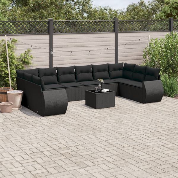 vidaXL 11 Piece Garden Sofa Set with Cushions Black Poly Rattan