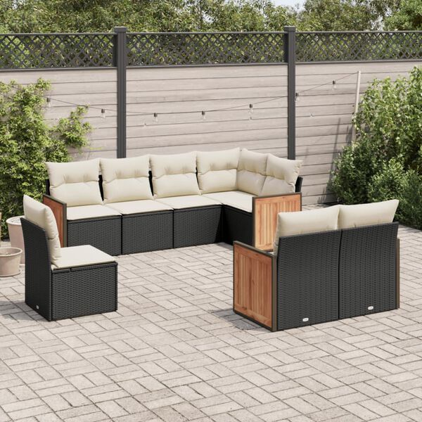 vidaXL 8 Piece Garden Sofa Set with Cushions Black Poly Rattan