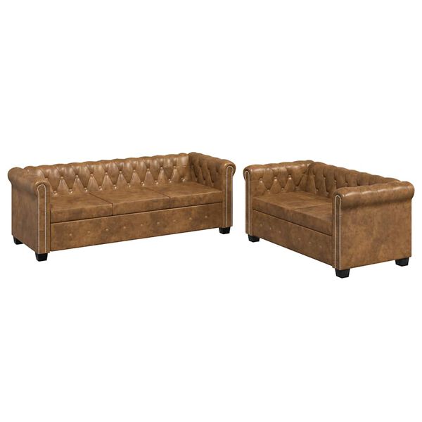 vidaXL Chesterfield 2-Seater and 3-Seater Sofa Set Brown