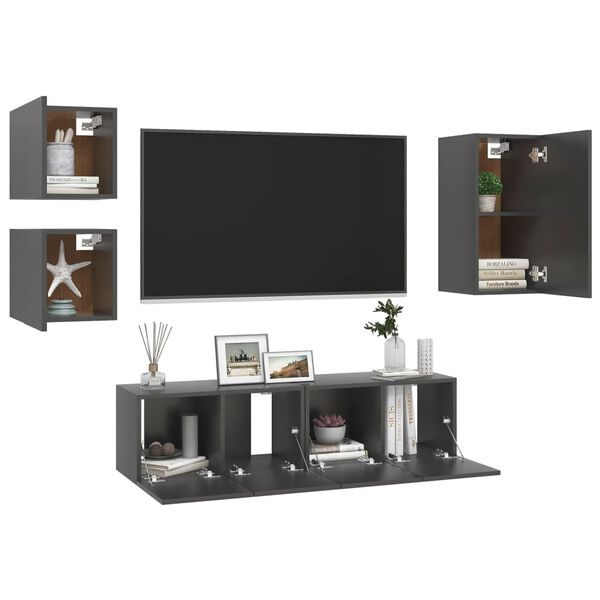 vidaXL 5 Piece TV Cabinet Set Grey Engineered Wood