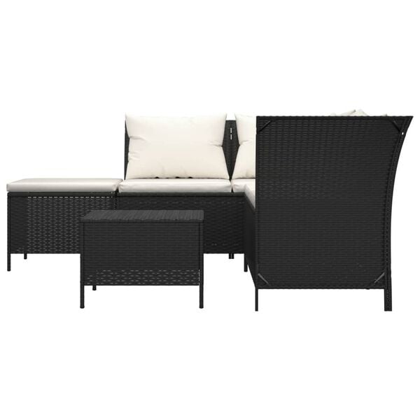 vidaXL 4 Piece Garden Lounge Set with Cushions Black Poly Rattan