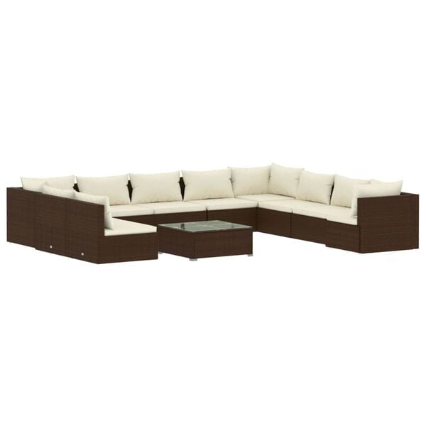 vidaXL 11 Piece Garden Lounge Set with Cushions Brown Poly Rattan