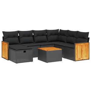 vidaXL 8 Piece Garden Sofa Set with Cushions Black Poly Rattan