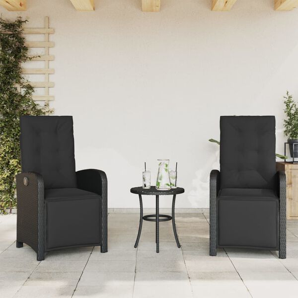 vidaXL 3 Piece Bistro Set with Cushions Black Poly Rattan