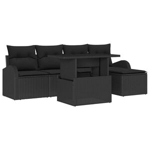 vidaXL Garden Sofa Set with Cushion 6 pcs Black Poly Rattan