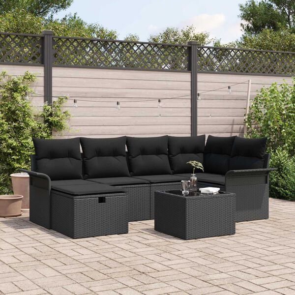 vidaXL Garden Sofa Set with Cushion with Storage 7 pcs Poly rattan