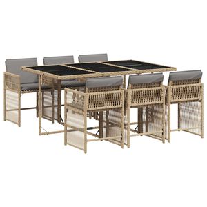 vidaXL 7 Piece Garden Dining Set with Cushions Mix Beige Poly Rattan