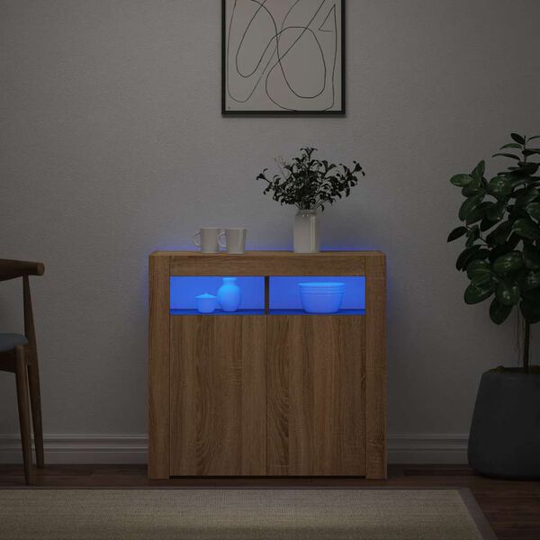 vidaXL Sideboard with LED Lights Sonoma Oak 80x35x75 cm