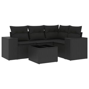 vidaXL 5 Piece Garden Sofa Set with Cushions Black Poly Rattan