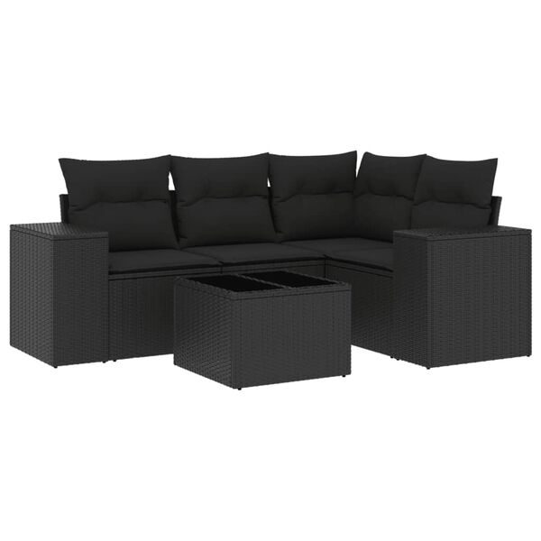 vidaXL 5 Piece Garden Sofa Set with Cushions Black Poly Rattan