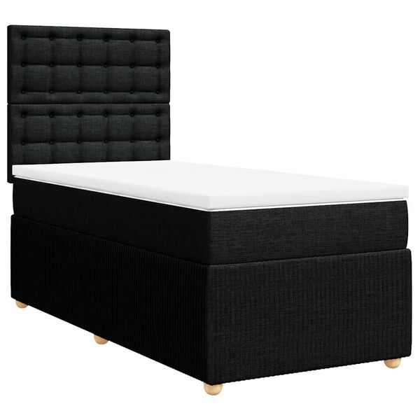 vidaXL Box Spring Bed with Mattress Black King Single Fabric