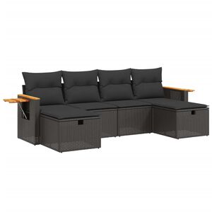 vidaXL 6 Piece Garden Sofa Set with Cushions Black Poly Rattan