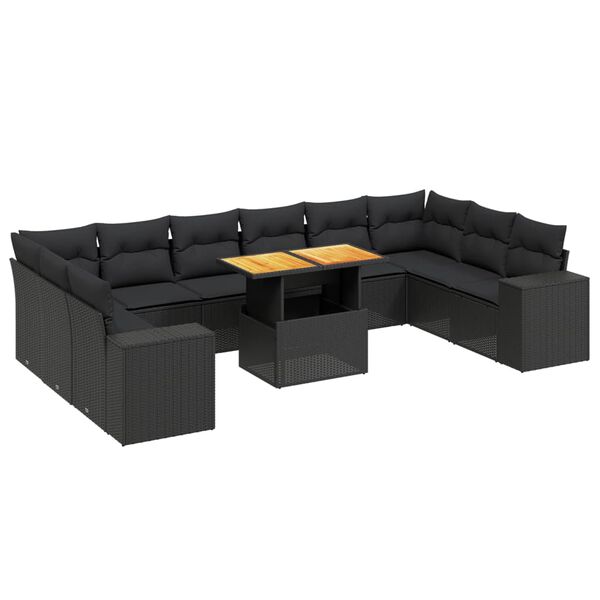 vidaXL 11 Piece Garden Sofa Set with Cushions Black Poly Rattan