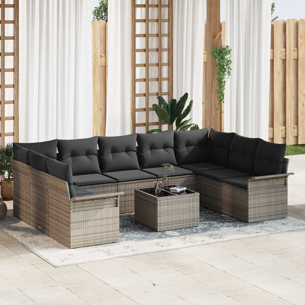 vidaXL Garden Sofa Set with Storage 10 pcs Black Poly Rattan
