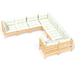 vidaXL 8 Piece Garden Lounge Set with Cream Cushions Solid Pinewood
