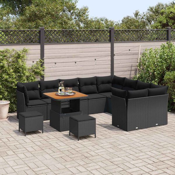 vidaXL Garden Sofa Set with Cushion with Storage 12 pcs Black