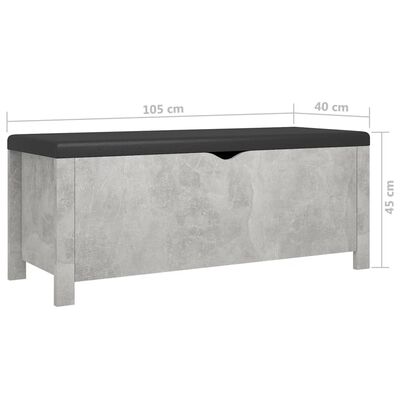 vidaXL Storage Box with Cushion Concrete Grey 105x40x45 cm Engineered Wood