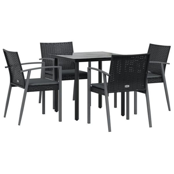 vidaXL 5 Piece Garden Dining Set with Cushions Poly Rattan and Steel