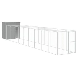 vidaXL Dog House with Run Light Grey 165x1067x181 cm Galvanised Steel