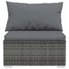 vidaXL Garden Middle Sofa with Cushions Grey Poly Rattan