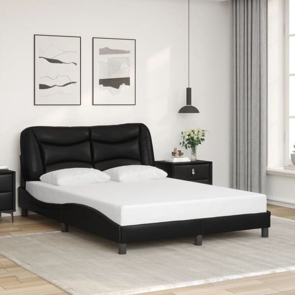 vidaXL Bed Frame without Mattress "Hvar" Black 137x190 cm Double Faux Leather