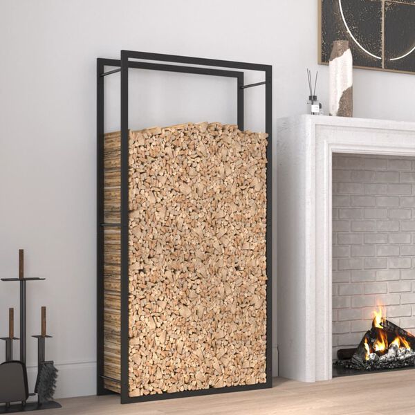 vidaXL Firewood Rack Matt Black 80x28x154 cm Steel