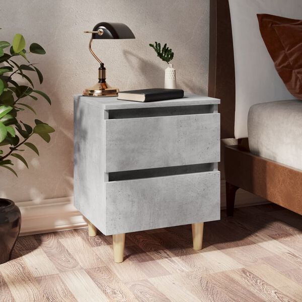 vidaXL Bed Cabinet with Solid Pinewood Legs Concrete Grey 40x35x50 cm