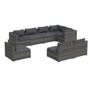 vidaXL 8 Piece Garden Lounge Set with Cushions Poly Rattan Grey