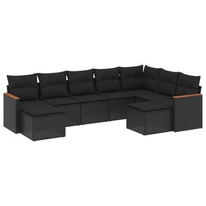 vidaXL 9 Piece Garden Sofa Set with Cushions Black Poly Rattan