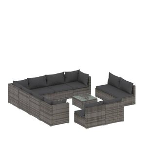 vidaXL 12 Piece Garden Lounge Set with Cushions Grey Poly Rattan