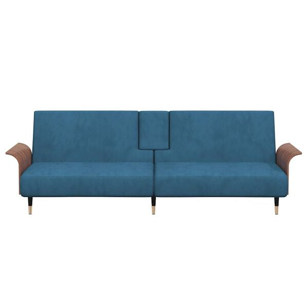 vidaXL Sofa Bed with Cup Holders Blue Velvet