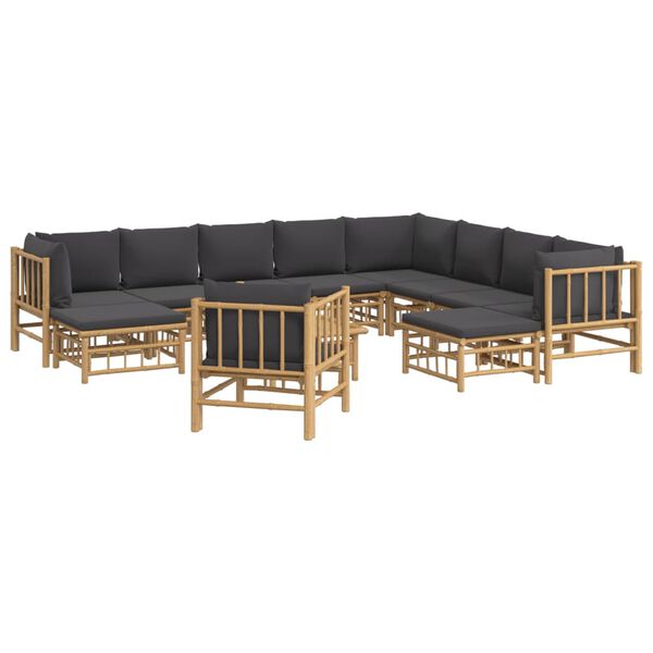 vidaXL 12 Piece Garden Lounge Set with Dark Grey Cushions Bamboo