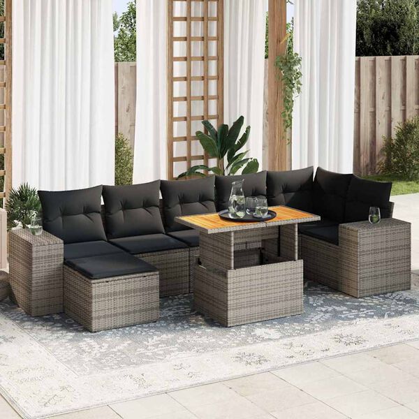 vidaXL 8 Piece Garden Sofa Set with Cushions Grey Poly Rattan