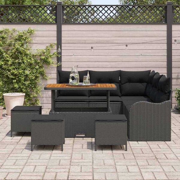 vidaXL Garden Sofa Set with Cushion with Storage 9 pcs Black