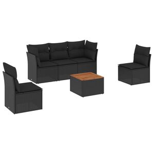 vidaXL 6 Piece Garden Sofa Set with Cushions Black Poly Rattan