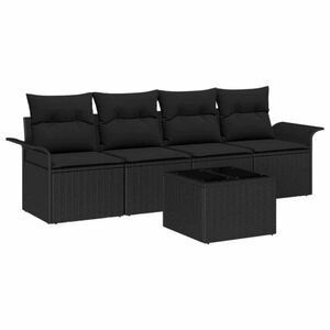 vidaXL Garden Sofa Set with Cushion 5 pcs Black Poly Rattan