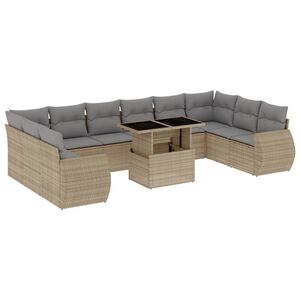 vidaXL 11 Piece Garden Sofa Set with Cushions Beige Poly Rattan