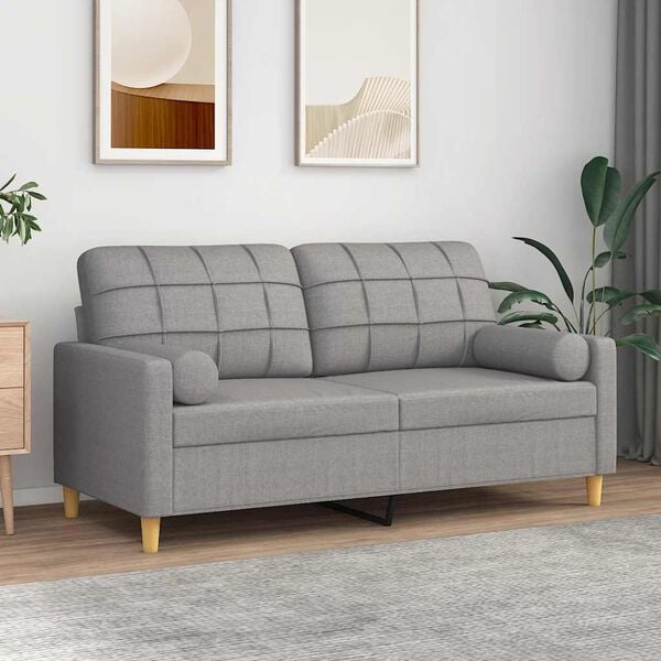 vidaXL 2-Seater Sofa with Pillows&Cushions Light Grey 140 cm Fabric