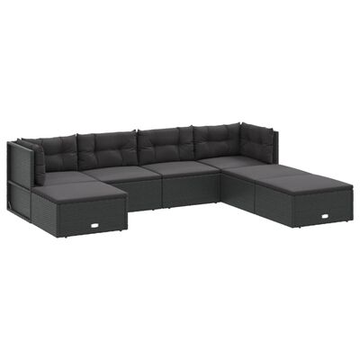 vidaXL 7 Piece Garden Lounge Set with Cushions Black Poly Rattan